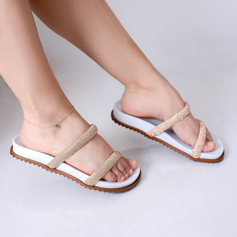 Sandalia Rasteira Feminina Birken Papete Strass Tamanco