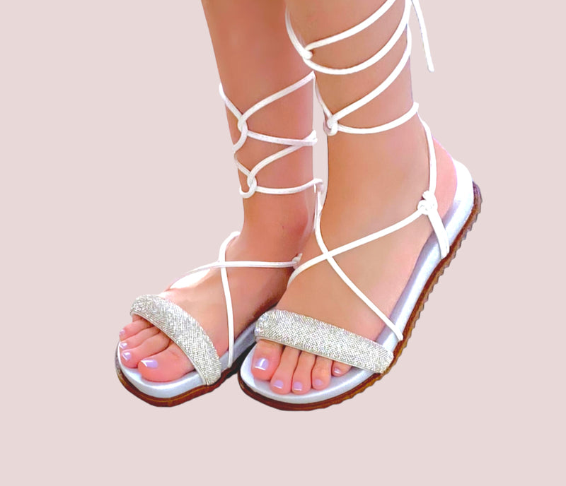 Sandalia Rasteira Papet Strass Amarrar Birken Feminina